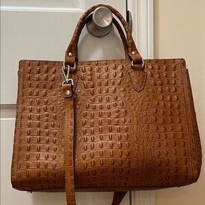 Claudia Firenze Brown Crocodile-Embossed Tote with crossbody straps